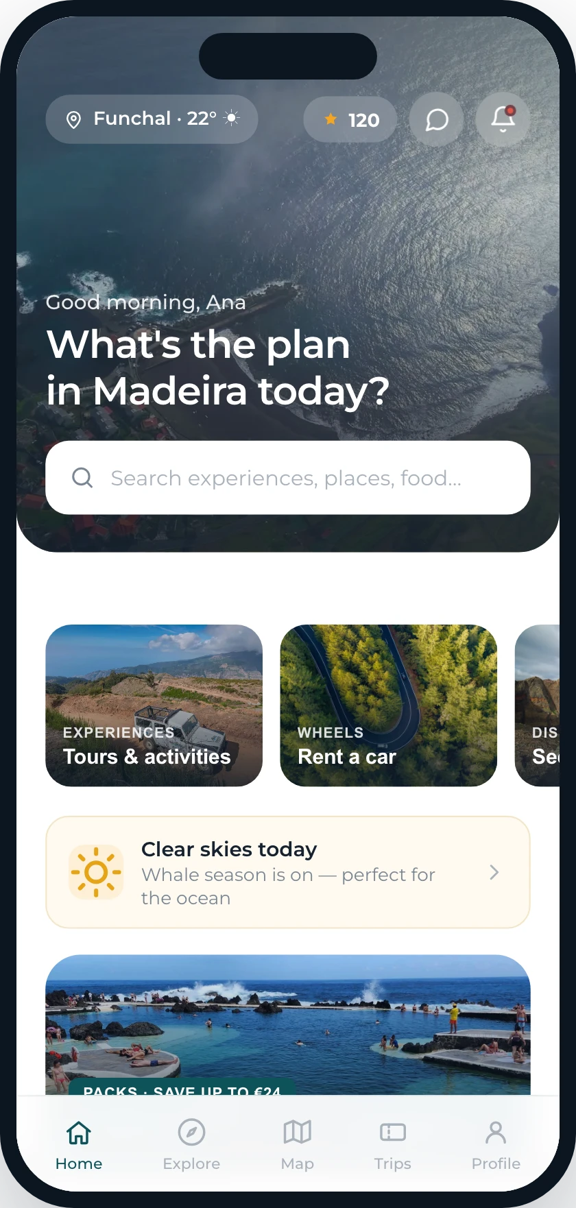 The Beyond Madeira app home screen
