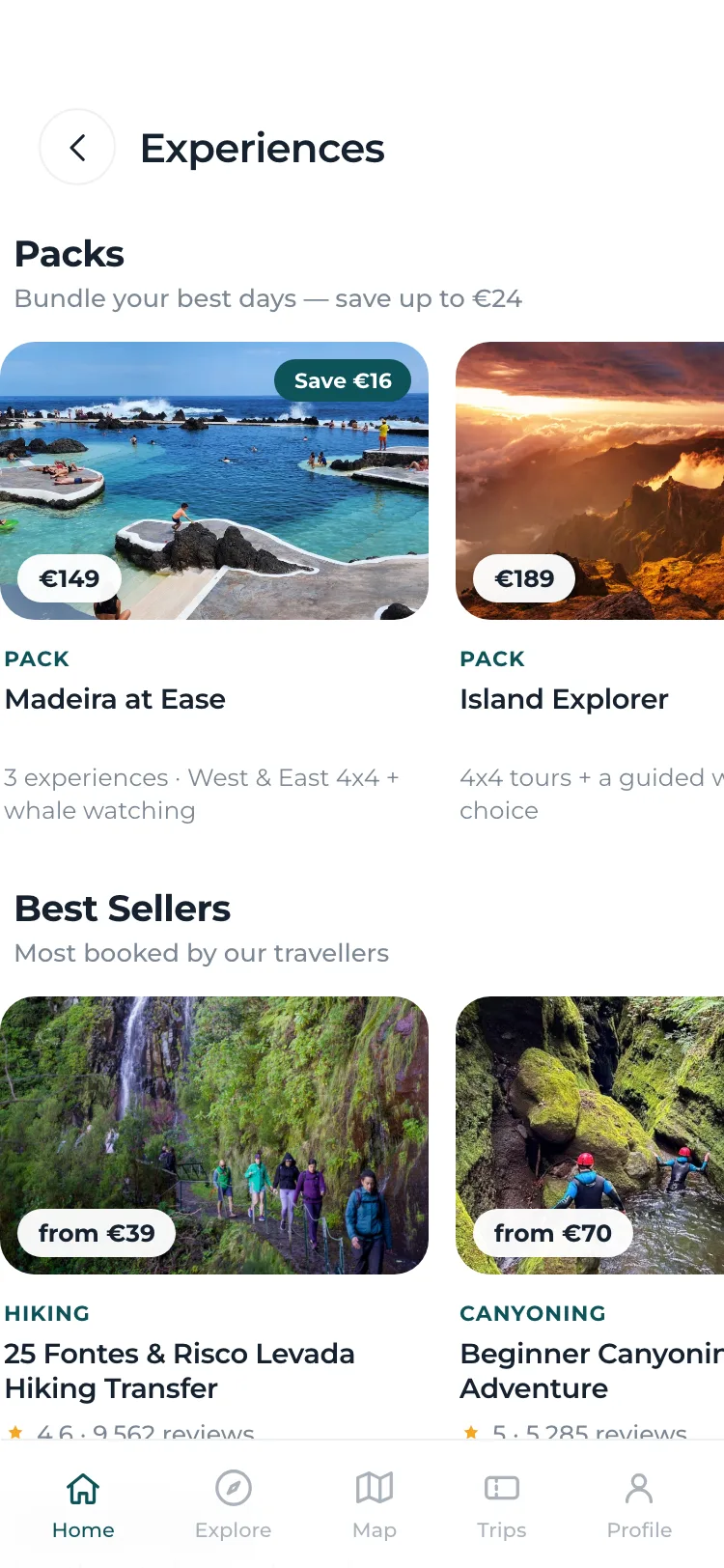Experiences — packs, best sellers and island tours