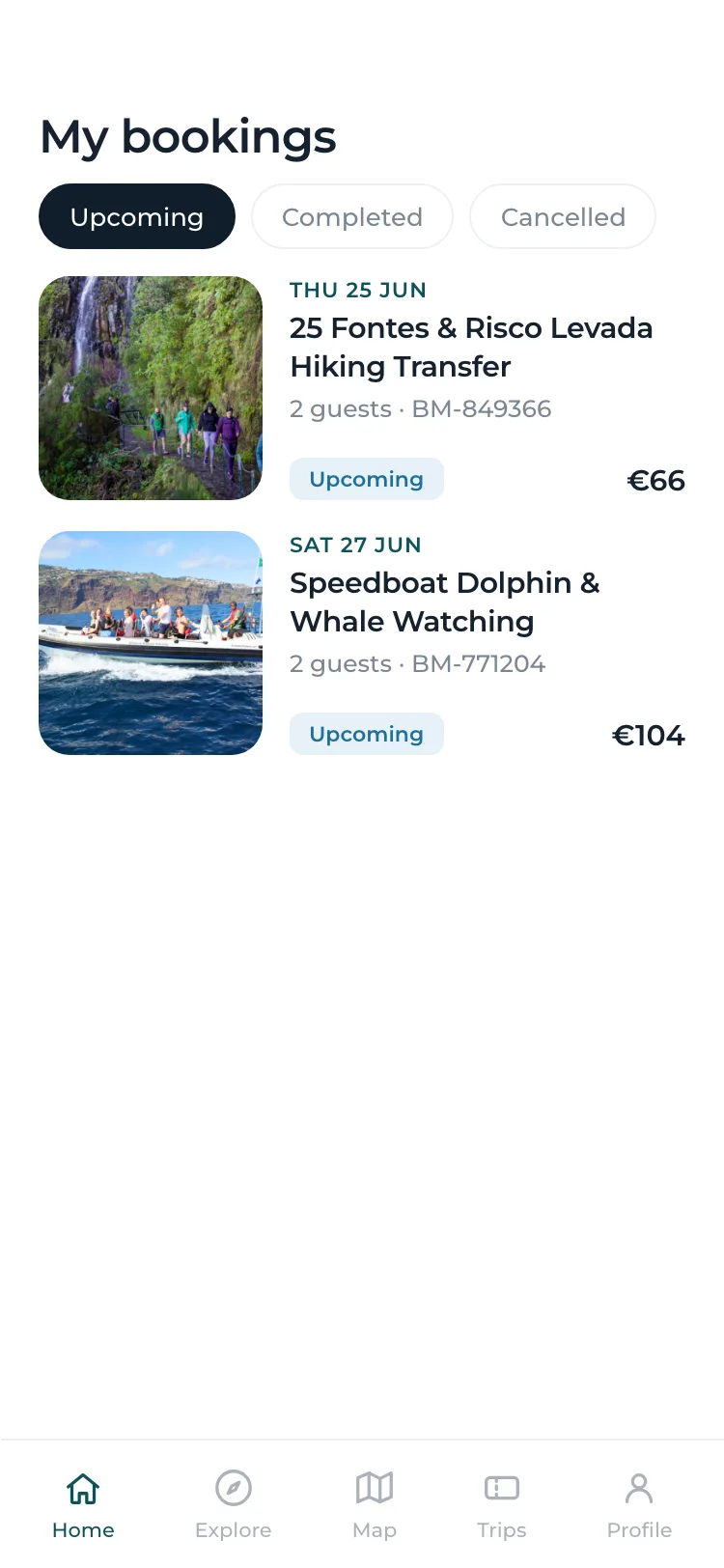 Your trips and bookings
