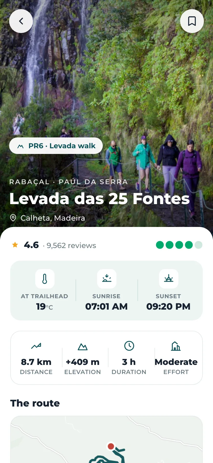 Walk guide — live conditions and trail stats