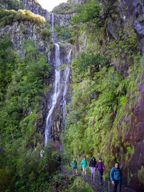25 Fontes waterfall levada walk 25 streams mossy cliff turquoise lagoon Rabaçal moderate hike 10km Madeira West hiking trail