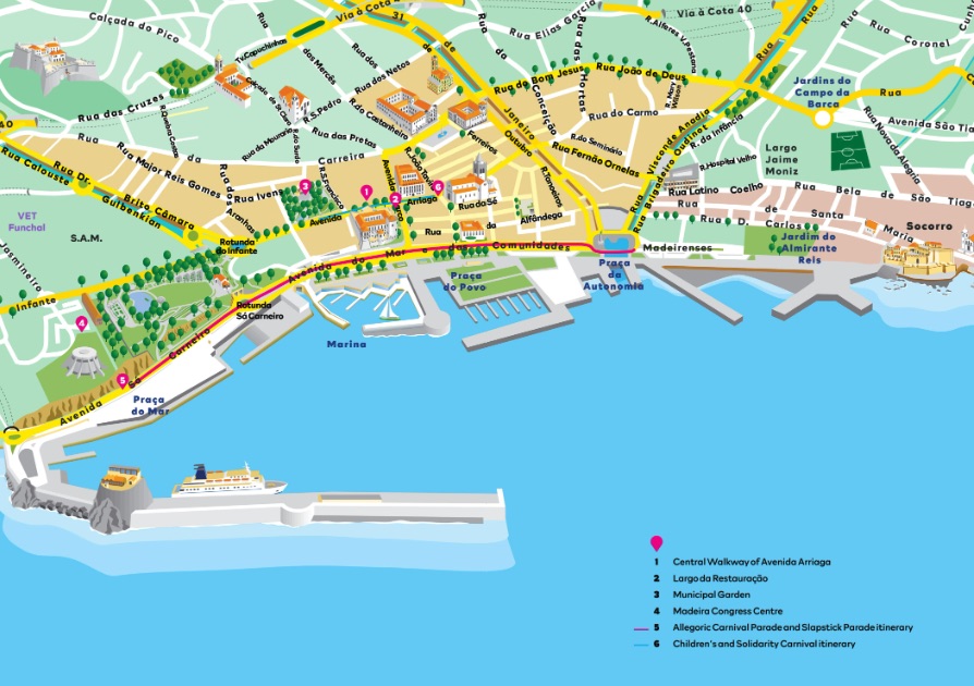 Madeira Carnival 2026 Funchal parade route map Avenida do Mar