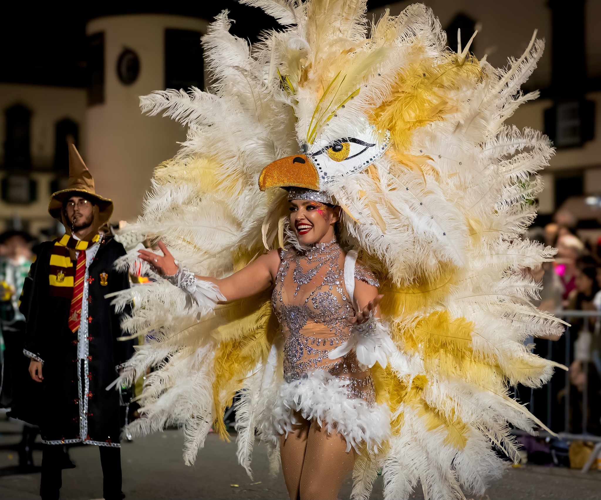 Carnival Madeira float decorated colorful performers
