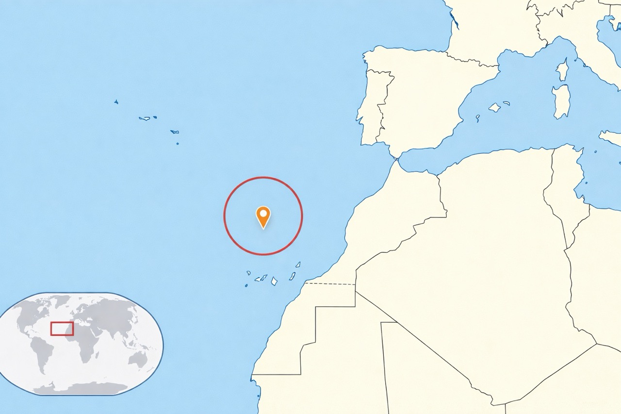 Madeira Island location map showing position in Atlantic Ocean
