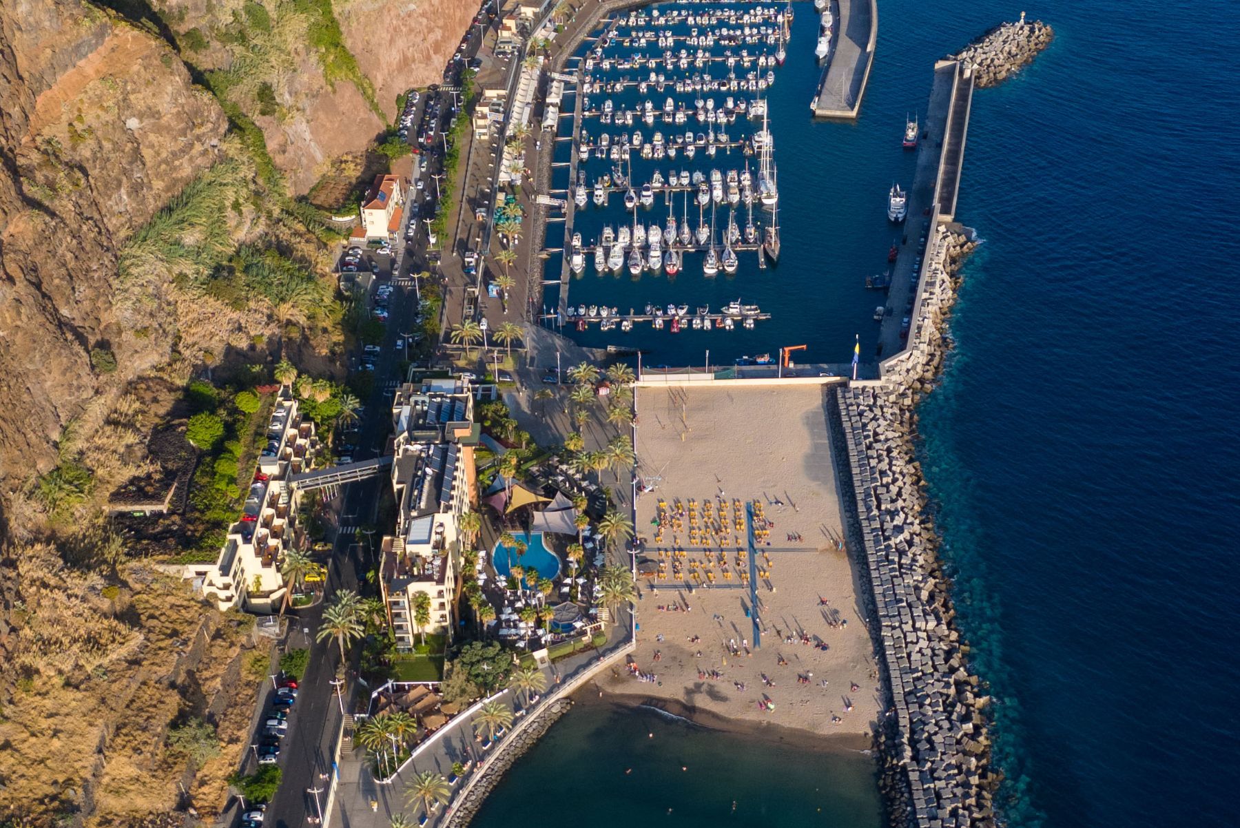 Calheta sandy beach harbor family friendly resort area Madeira West coast