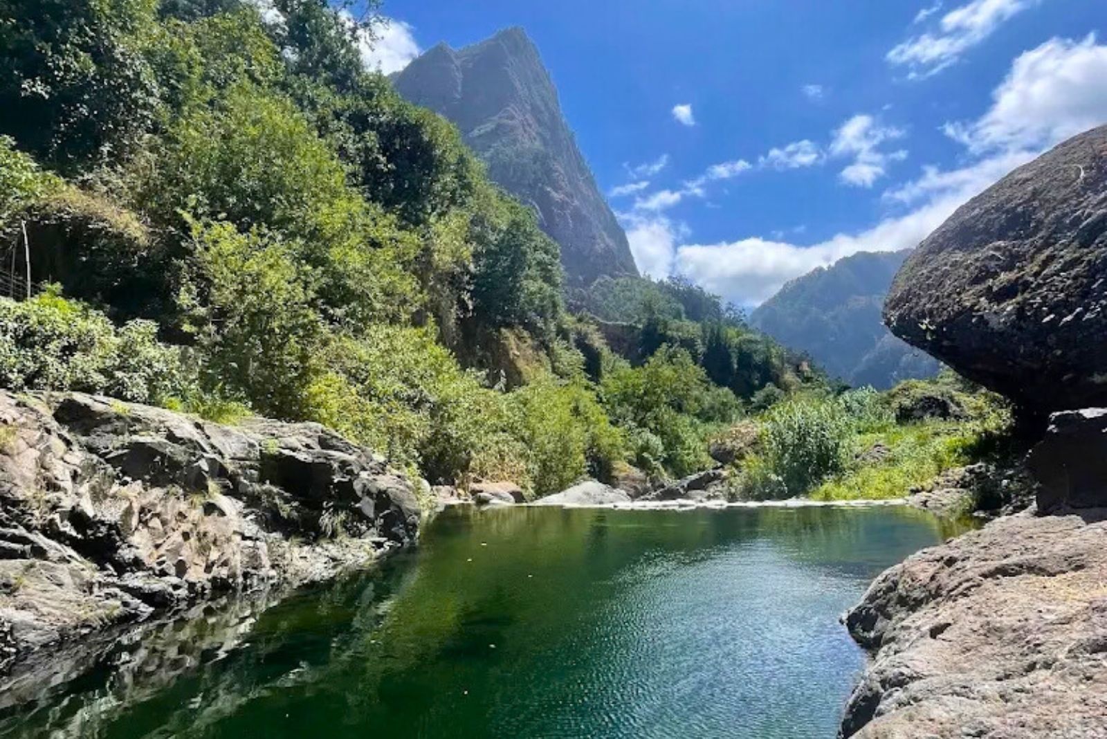 Poço dos Chefes natural freshwater pool in river canyon Madeira interior clear cold water