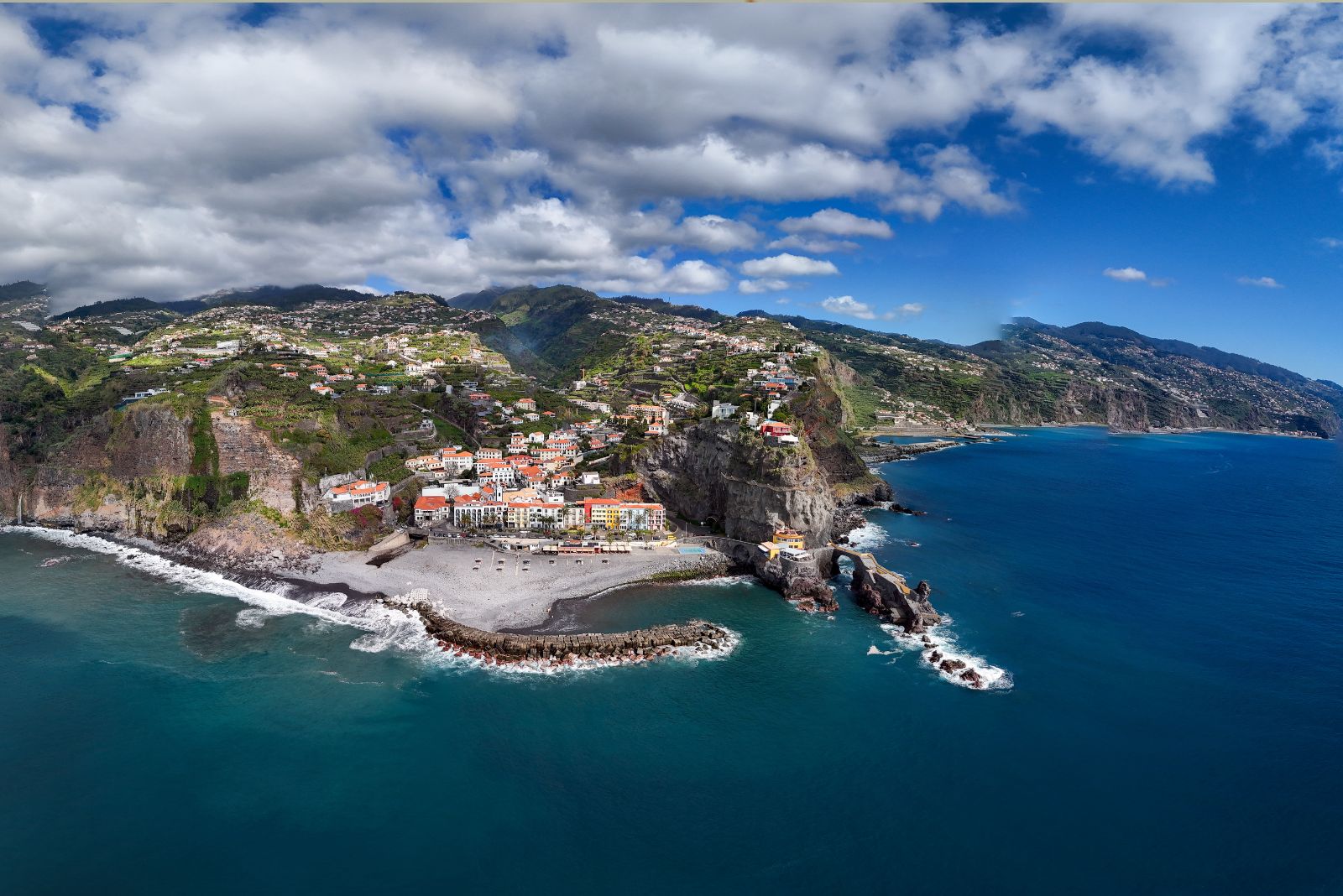 Ponta do Sol sunny village Madeira West coast church colourful houses oceanfront
